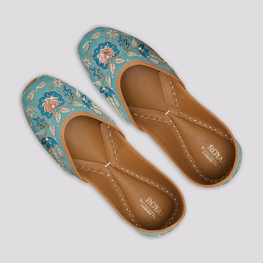 Mehr Teal Zari Jutti