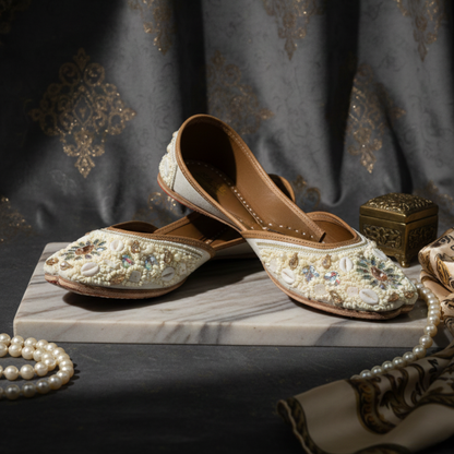 Noor-E-Ivory Pearl & Pastel Hand-Embroidered Jutti