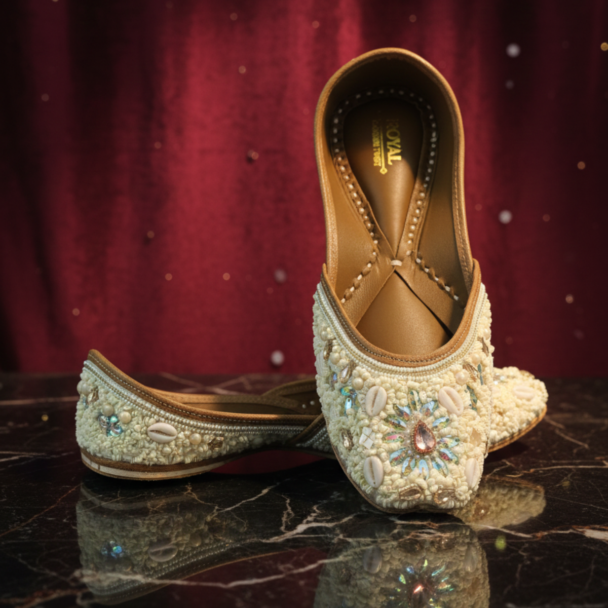 Noor-E-Ivory Pearl & Pastel Hand-Embroidered Jutti