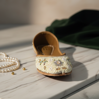 Noor-E-Ivory Pearl & Pastel Hand-Embroidered Jutti