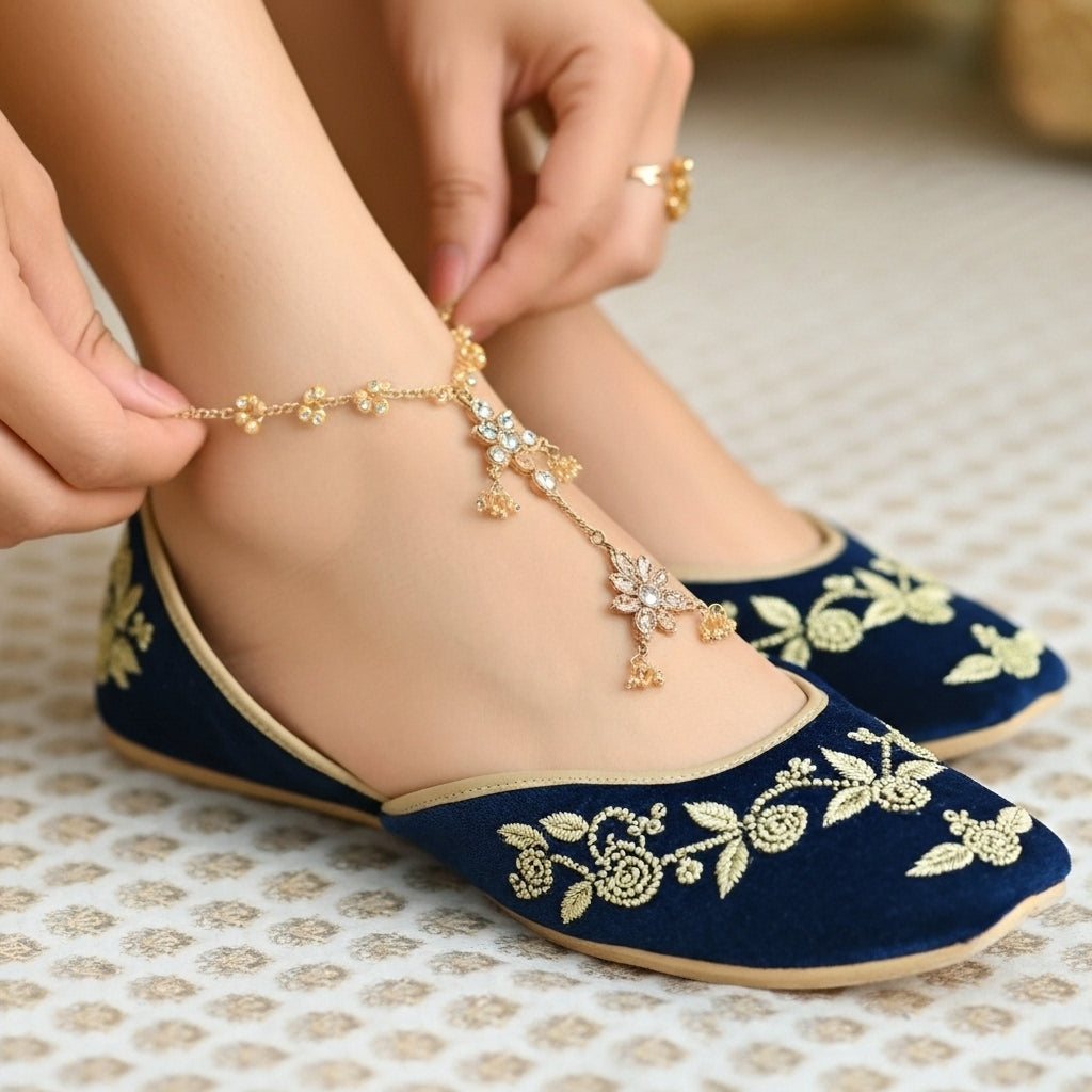 Kali Zari Velvet Gold Jutti